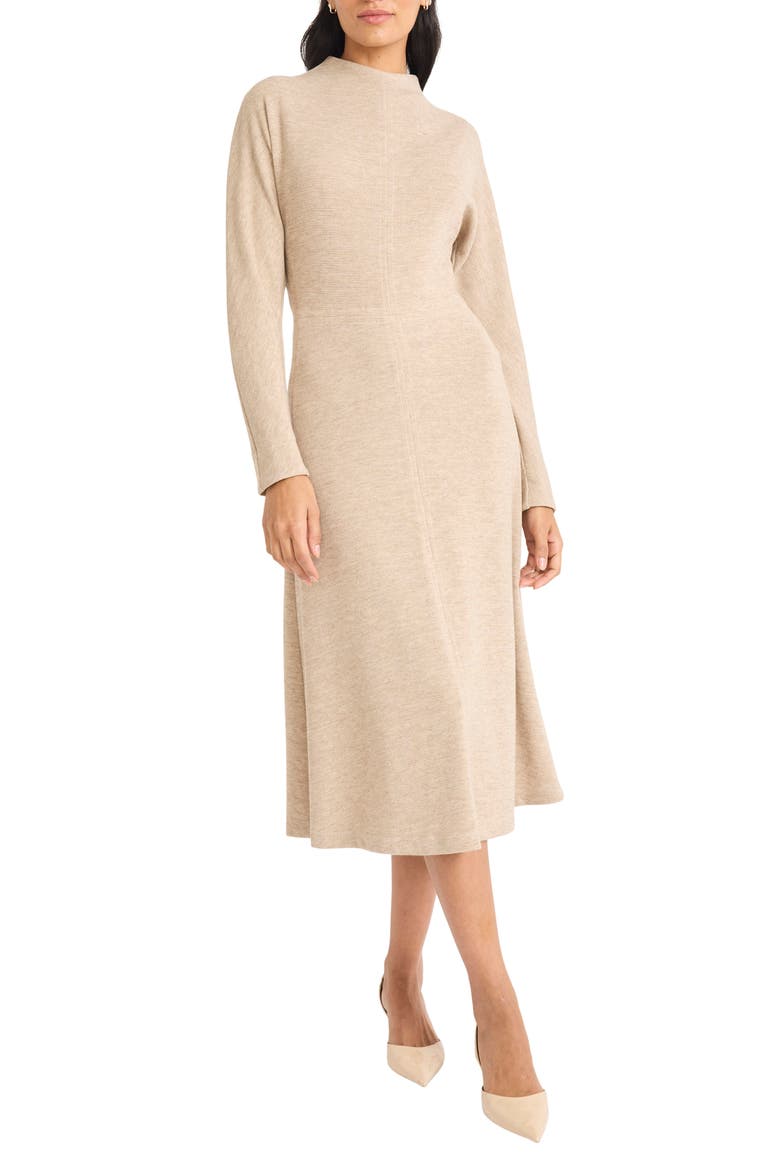 Funnel Neck Long Sleeve Knit Dress, Alternate, color, BEIGE