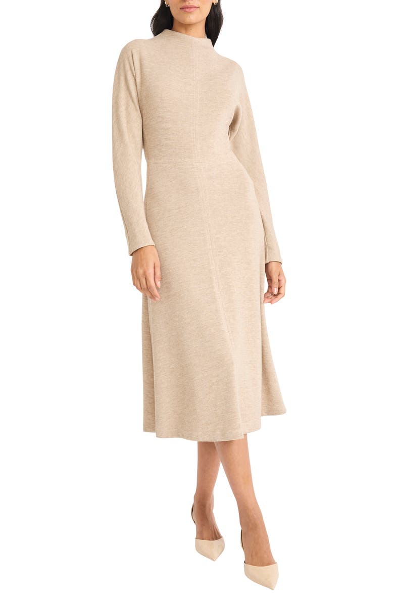 Maggy London Funnel Neck Long Sleeve Knit Dress, Alternate, color, Beige