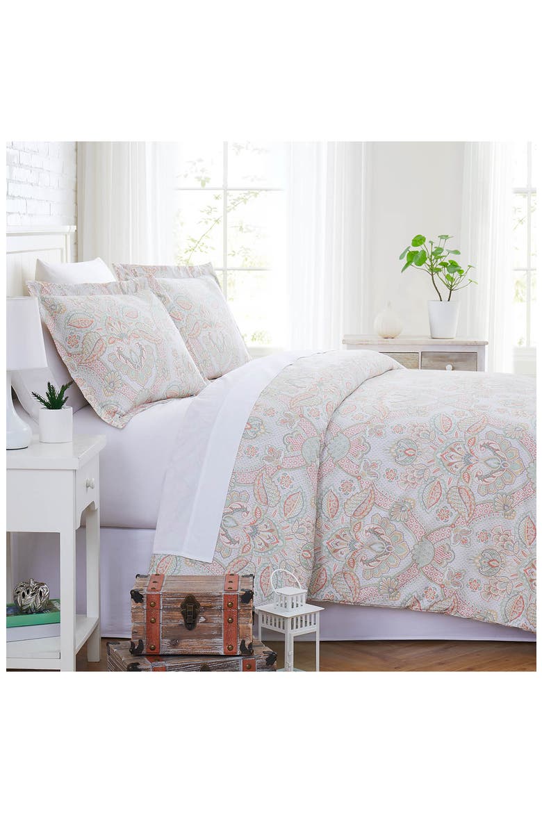 Enchantment Paisley Print Microfiber Down-Alternative Comforter Set, Alternate, color, ENCHANTMENT CORAL
