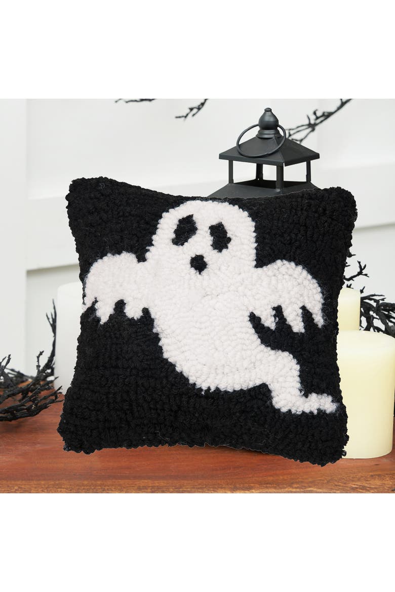 Cute Ghost Halloween Hooked Petite Mini Accent Pillow 8" x 8", Alternate, color, Black