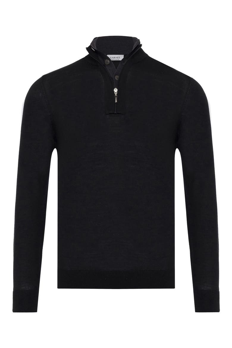 Montagna Quarter Zip Merino Wool Sweater, Alternate, color, BLACK