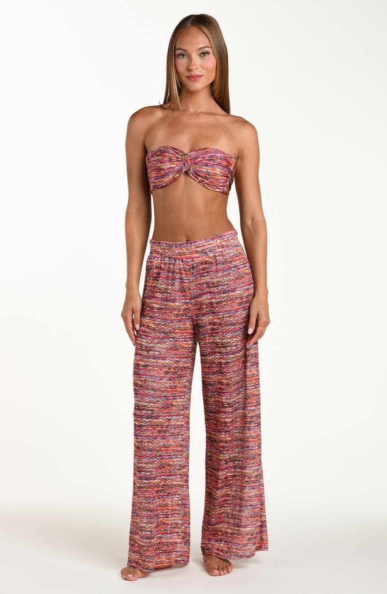 Sunshine 79 Shimmer Ripple Pointelle Stitch Wide Leg Cover-Up Pants, Alternate, color, Pink Multi