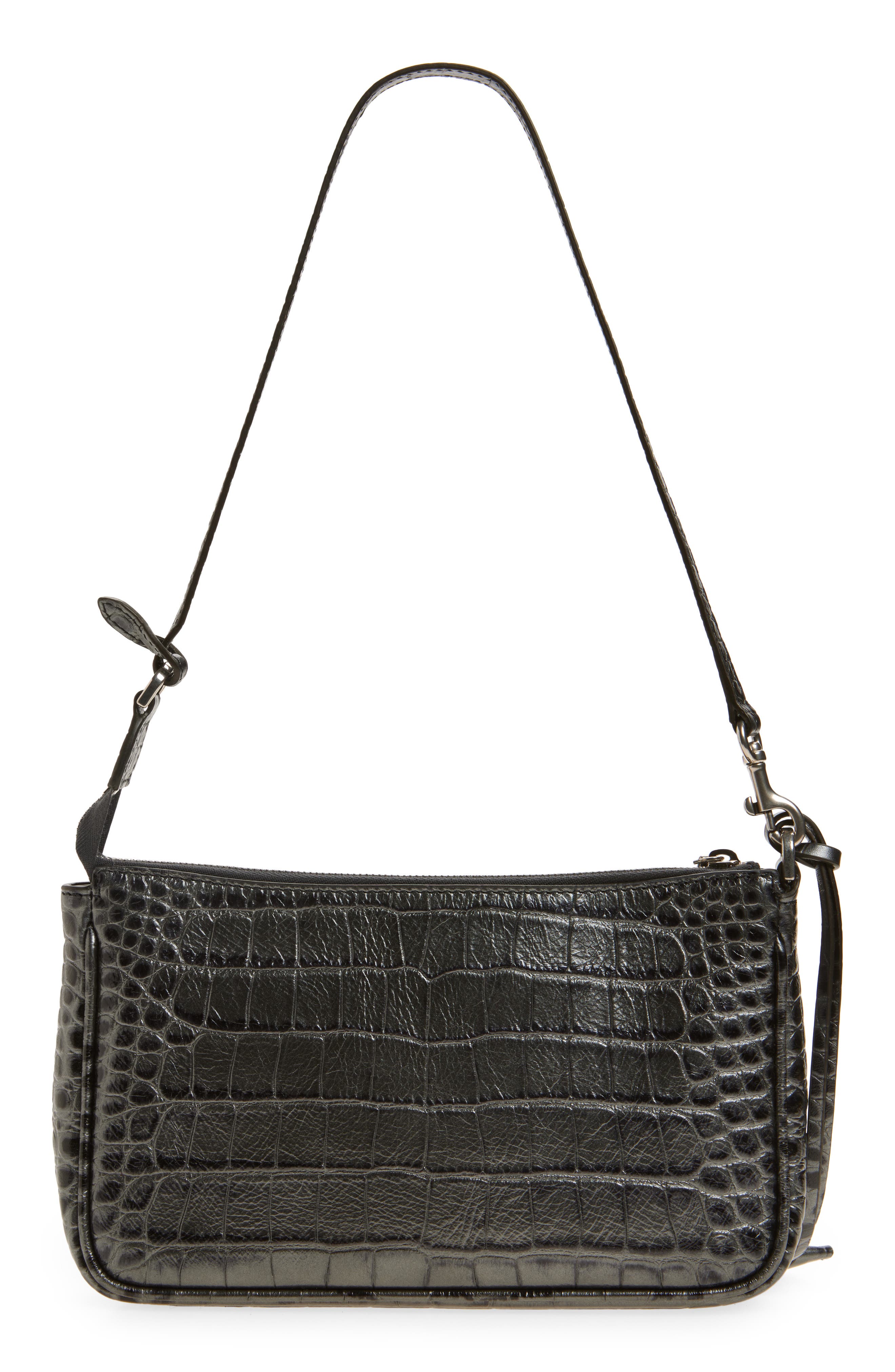 Balenciaga Rodeo Sling Croc Embossed Leather Pouchette, Alternate, color, 1015 Gunmetal