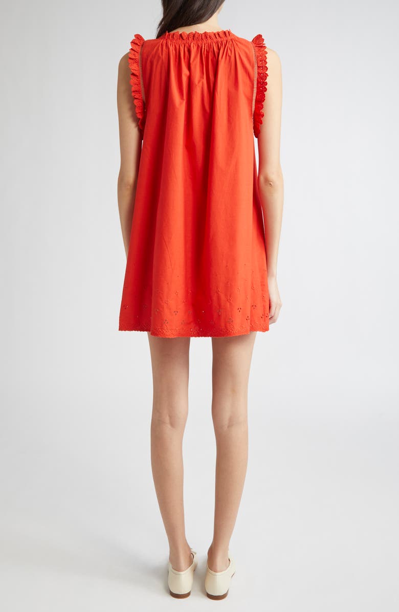DÔEN Nessie Eyelet Organic Cotton Shift Minidress, Alternate, color, Red Zinnia