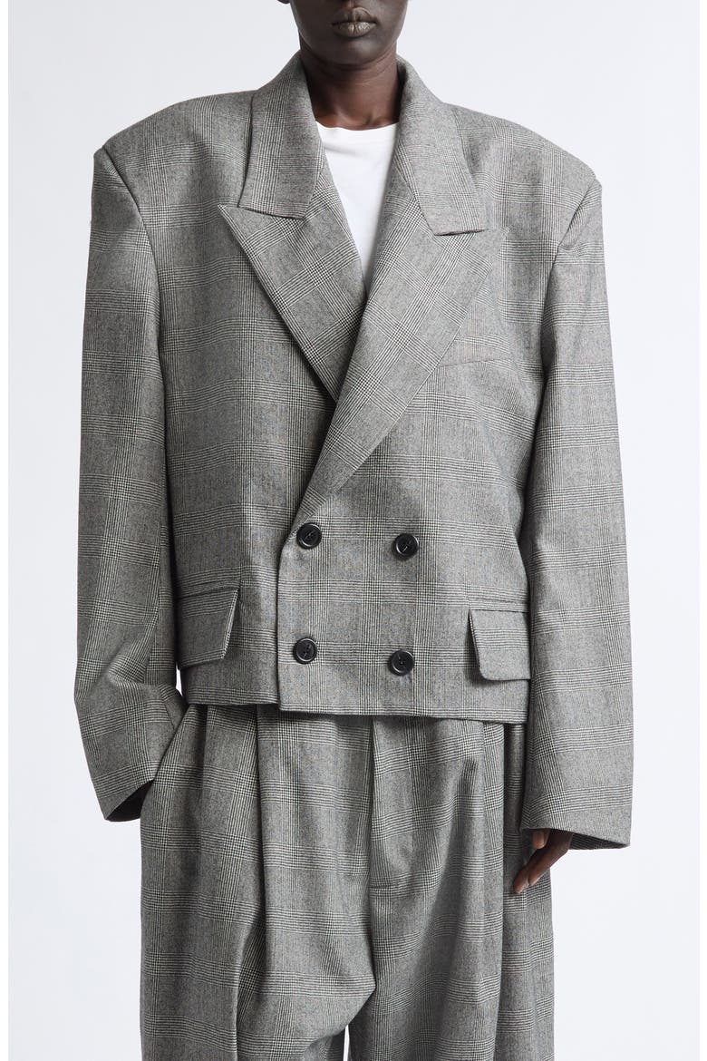 Slouchy Glen Plaid Wool Blazer, Main, color, DARK GREY