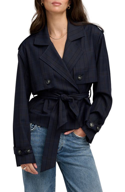 Favorite Daughter The Cropped Charles Plaid Trench Coat in Midnight Plaid at Nordstrom, Size Large