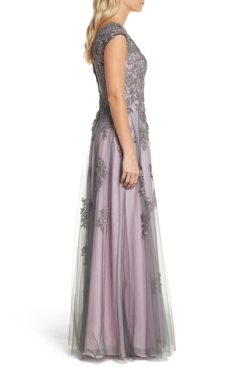 Embellished Mesh A-Line Gown, Alternate, color, PINK/ GRAY