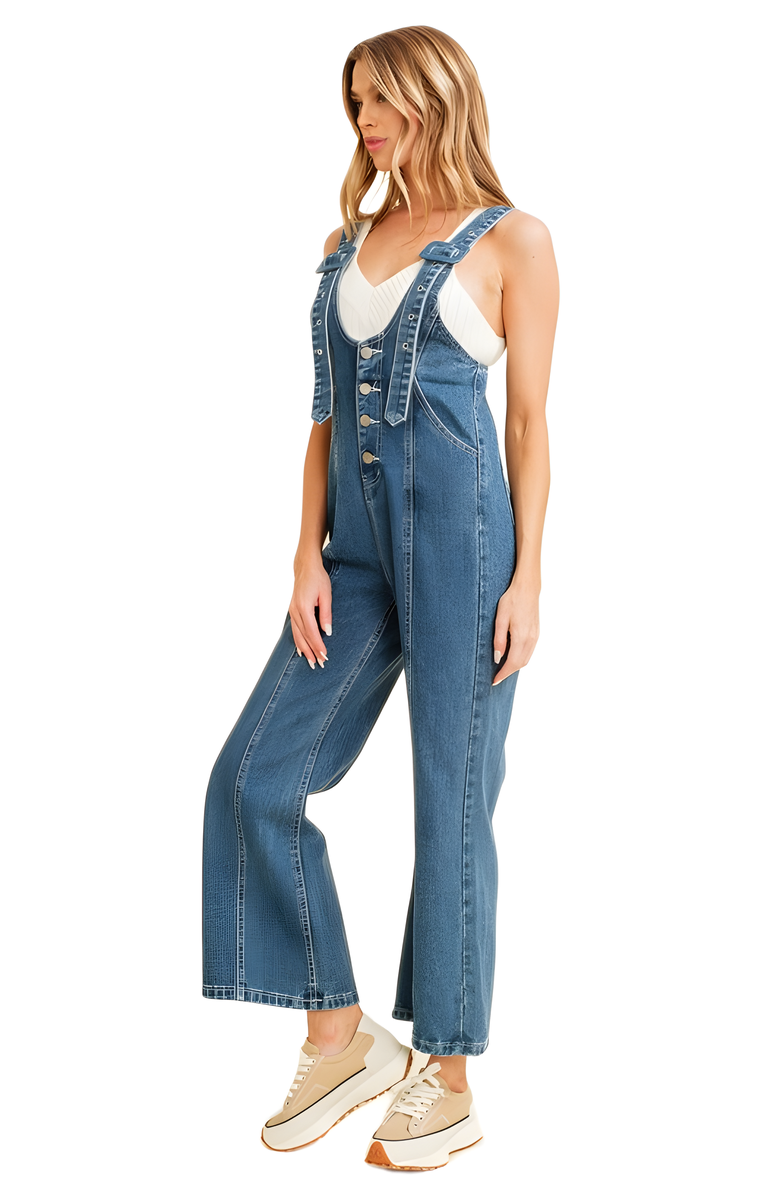 Knit and Lounge Classic Overall Jumpsuit with Button-Front and Wide-Leg Design, Alternate, color, 