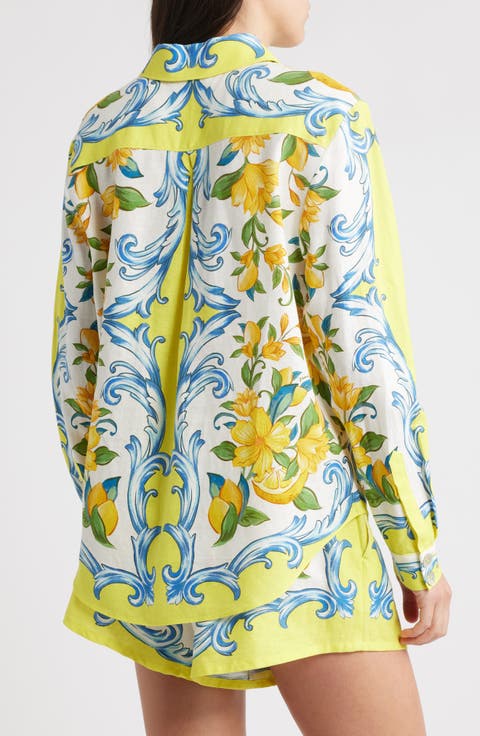 Sicily Scarf Linen Blend Button-Up Shirt