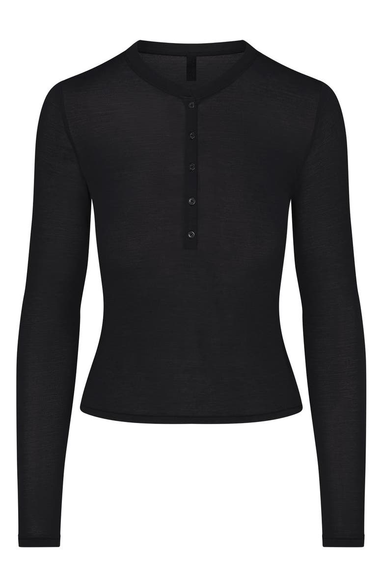 SKIMS Sheer Modal Henley, Alternate, color, Onyx