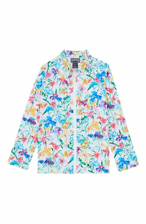 Kids' Happy Flowers Zipper Long Sleeves Rashguard