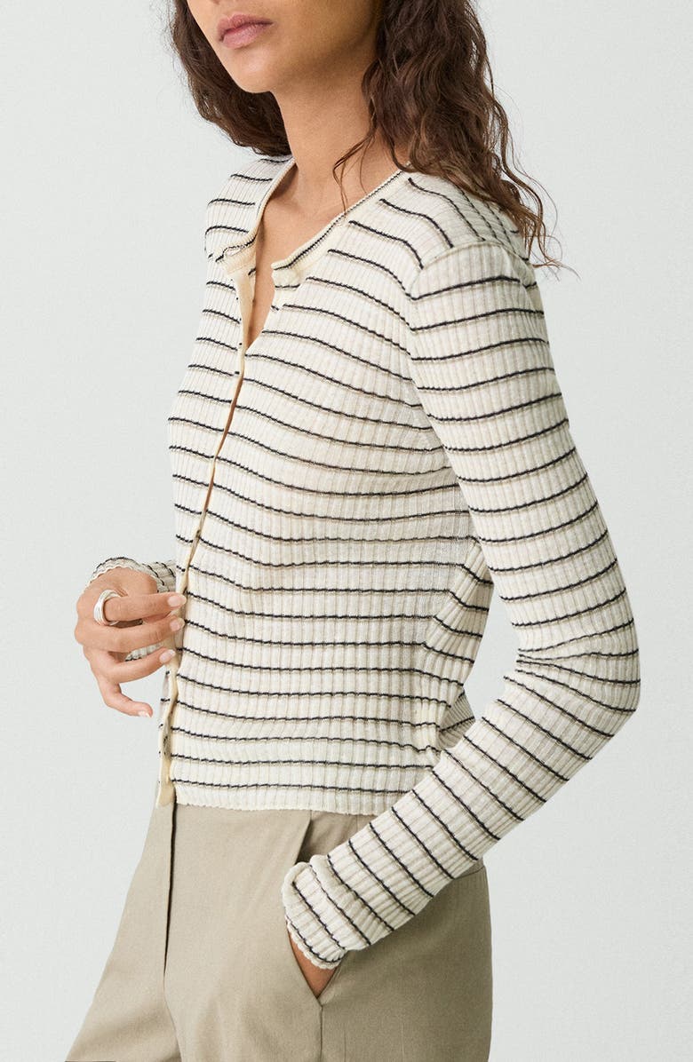 Theory Stripe Crop Linen Blend Cardigan, Alternate, color, Light Parchment Multi