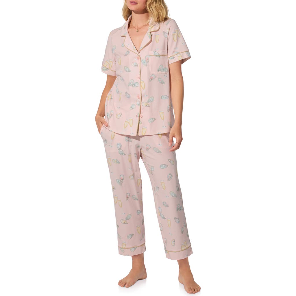 Bedhead Pajamas Print Jersey Crop Pajamas In Pink