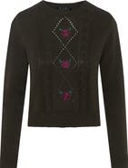 Diciannove Cable Knit Center Front Embroidered Cotton Sweater
