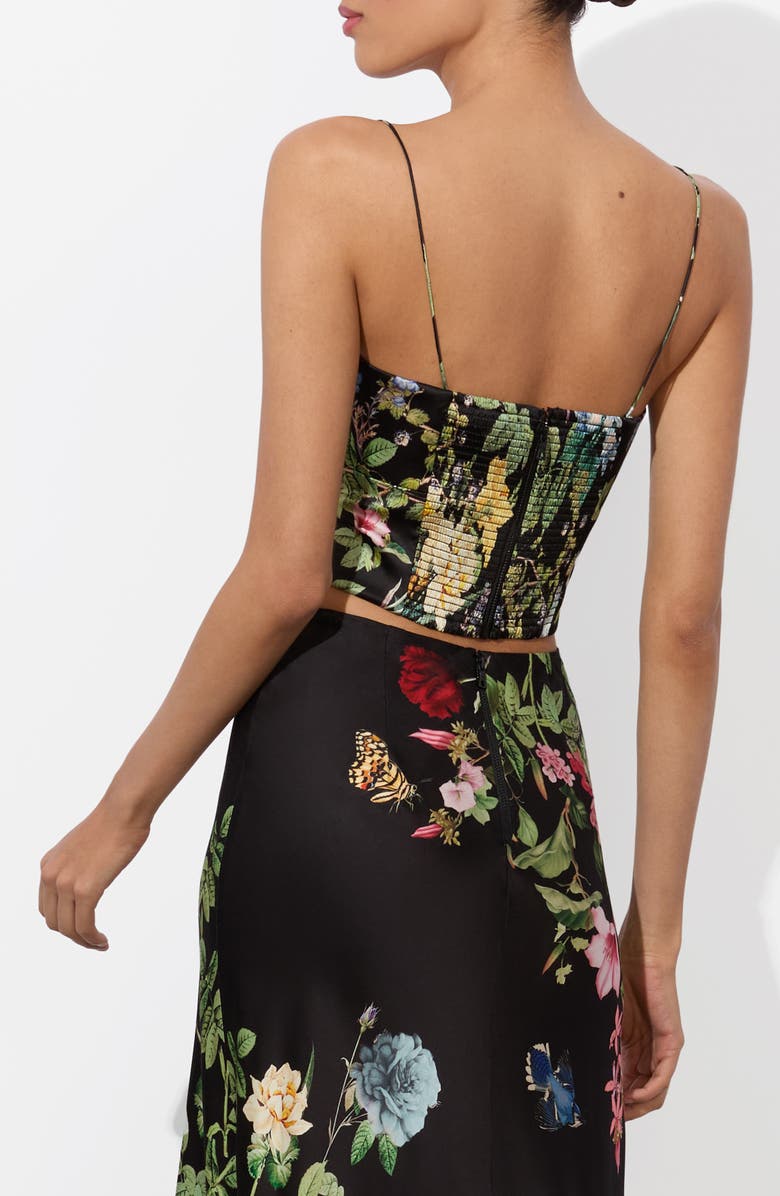 Alice + Olivia Saylor Bustier Crop Camisole, Alternate, color, Venus Floral Black