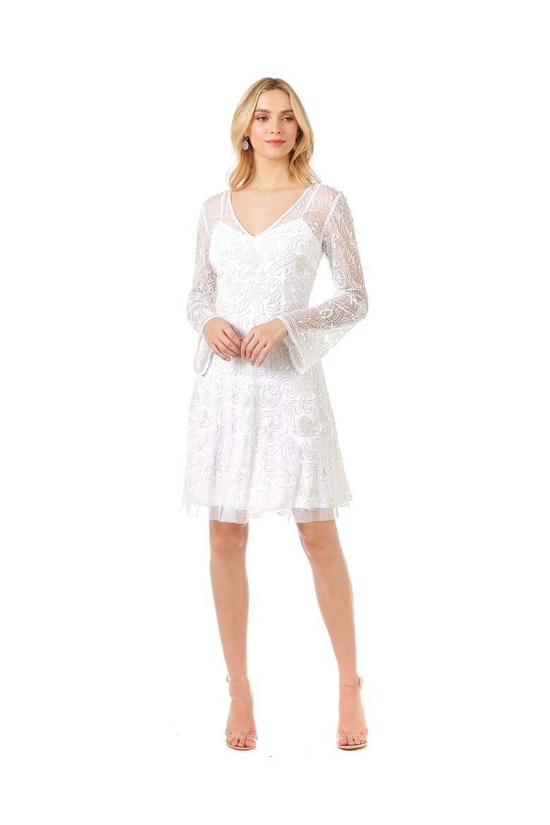 Eliza Beaded A-line Bell Sleeve Bridal Short Dress, Main, color, Ivory