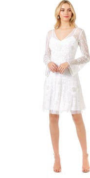 LARA New York Eliza Beaded A-line Bell Sleeve Bridal Short Dress