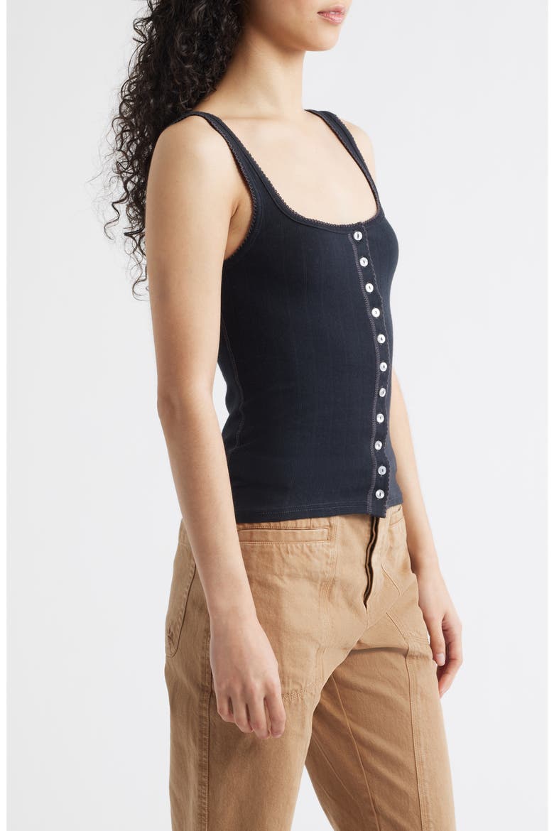 End Game Pointelle Button-Up Tank, Alternate, color, BLACK