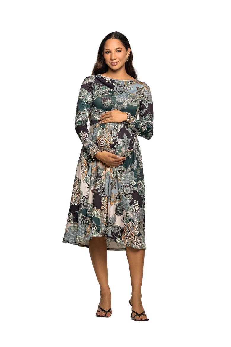 Long Sleeve Midi Dress in Paisley Floral Print, Main, color, Green Multi