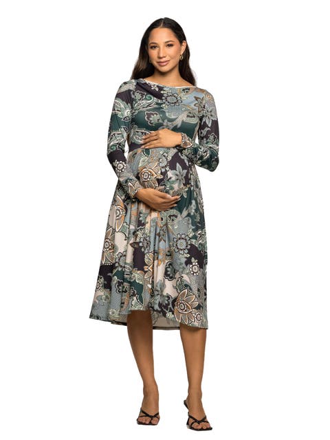 Long Sleeve Midi Dress in Paisley Floral Print