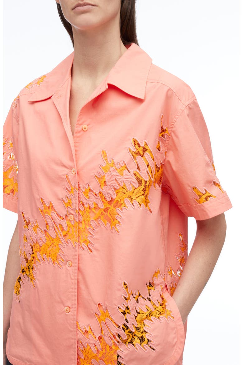 Squiggle Lace Camp Shirt, Alternate, color, PAPAYA-CLEMENTINE