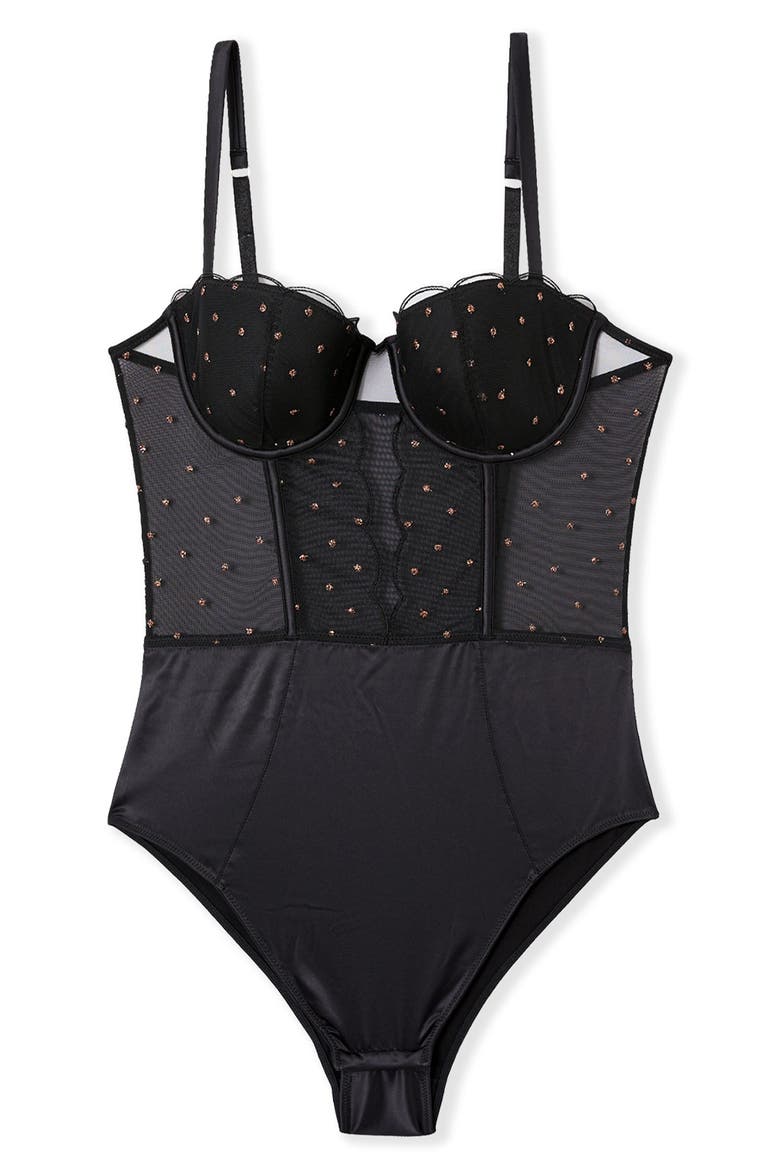 Divine Embellished Underwire Bodysuit, Alternate, color, BLACK