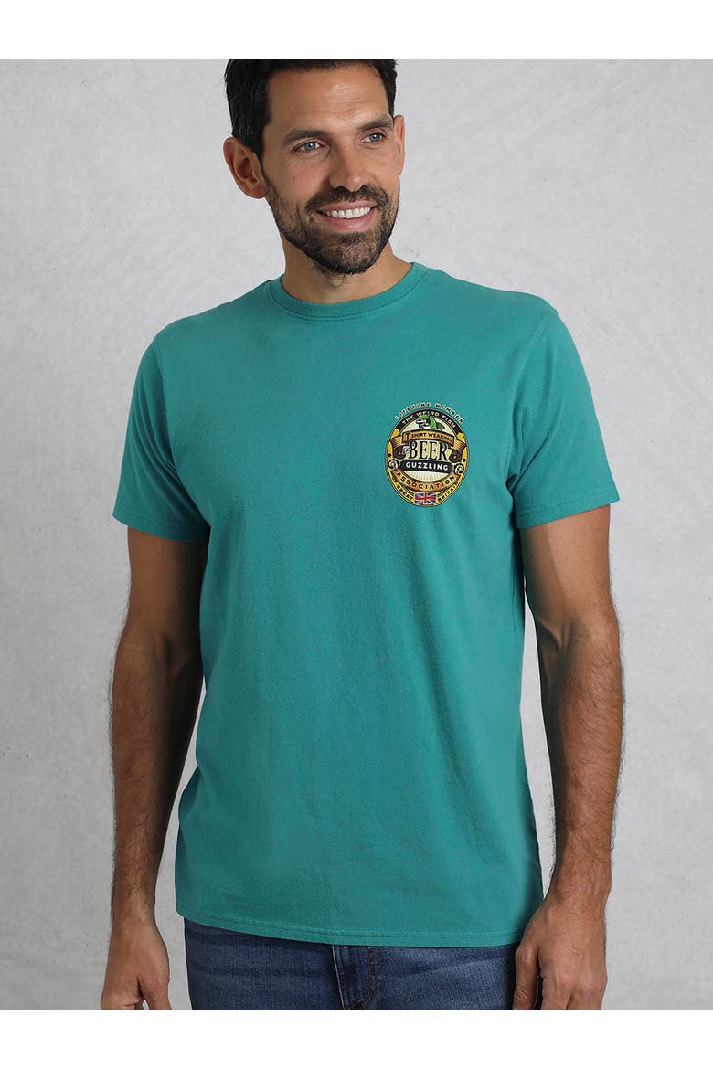 Beer Guzzling Back Print Artist T-Shirt, Main, color, Viridis