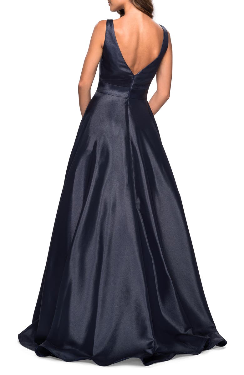 La Femme V-Neck Mikado Ballgown, Alternate, color, 