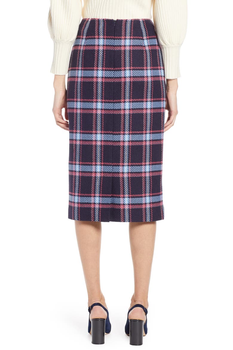 x Atlantic-Pacific Plaid Wrap Pencil Skirt, Alternate, color, NAVY PLAID