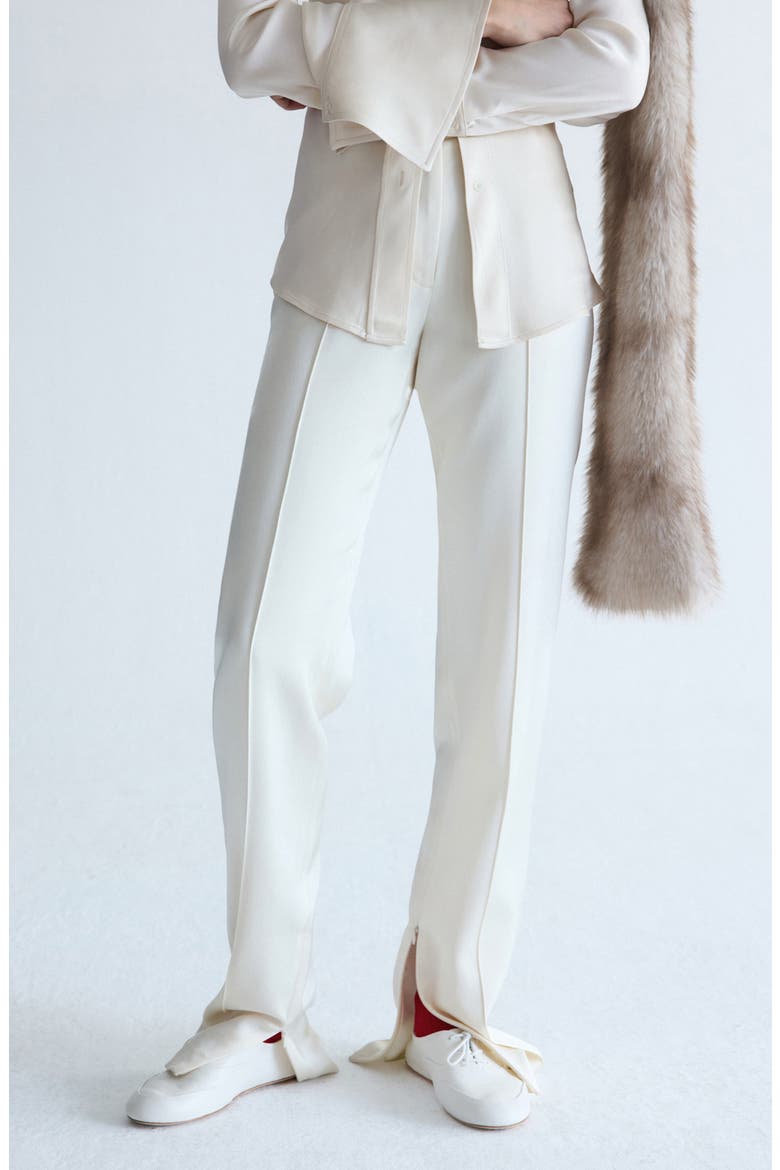 Side Slit Satin Straight Leg Pants, Main, color, ECRU