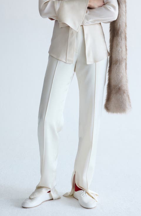 Side Slit Satin Straight Leg Pants