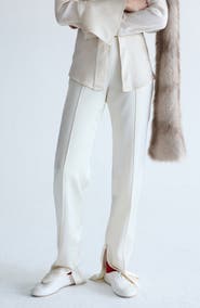 MANGO Side Slit Satin Straight Leg Pants