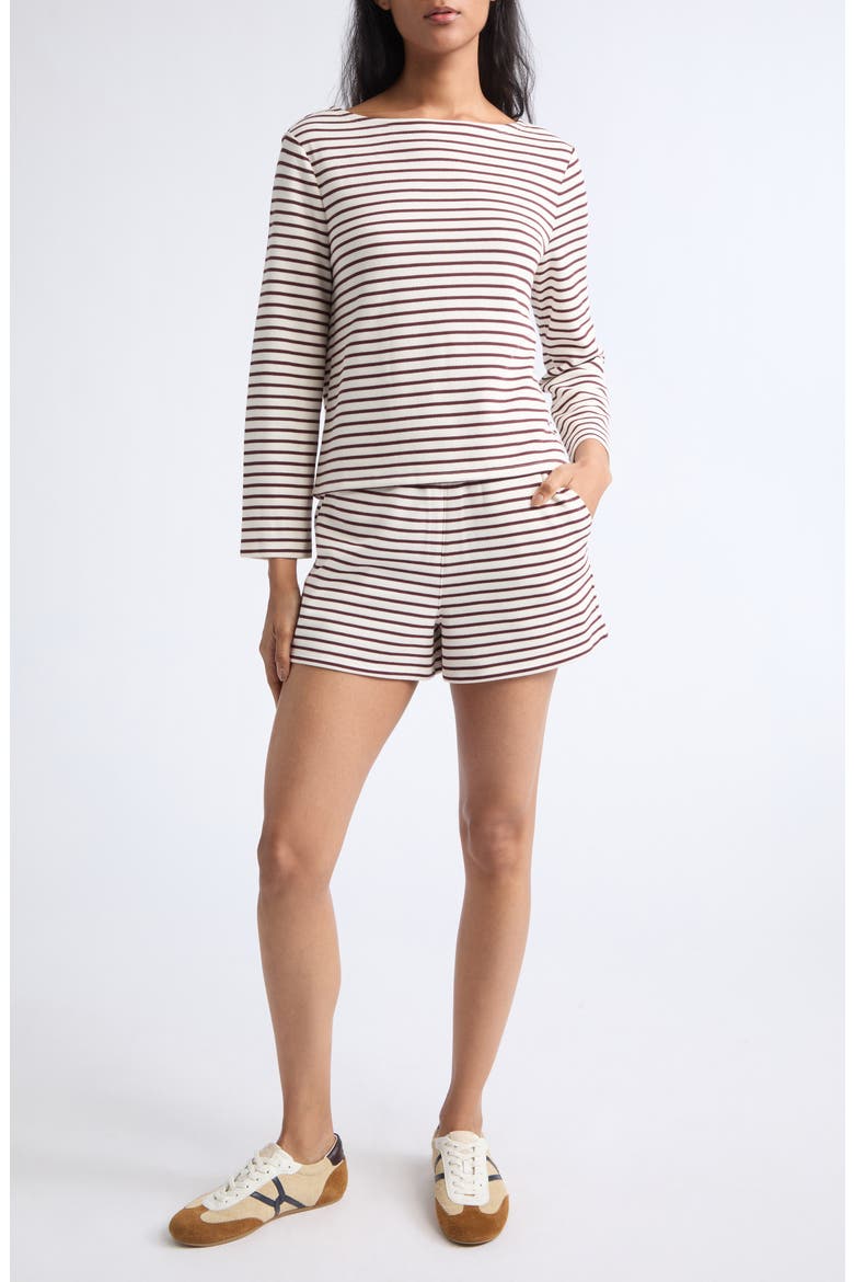Hovey Stripe Stretch Cotton Boat Neck Top, Alternate, color, DOVE RAISIN