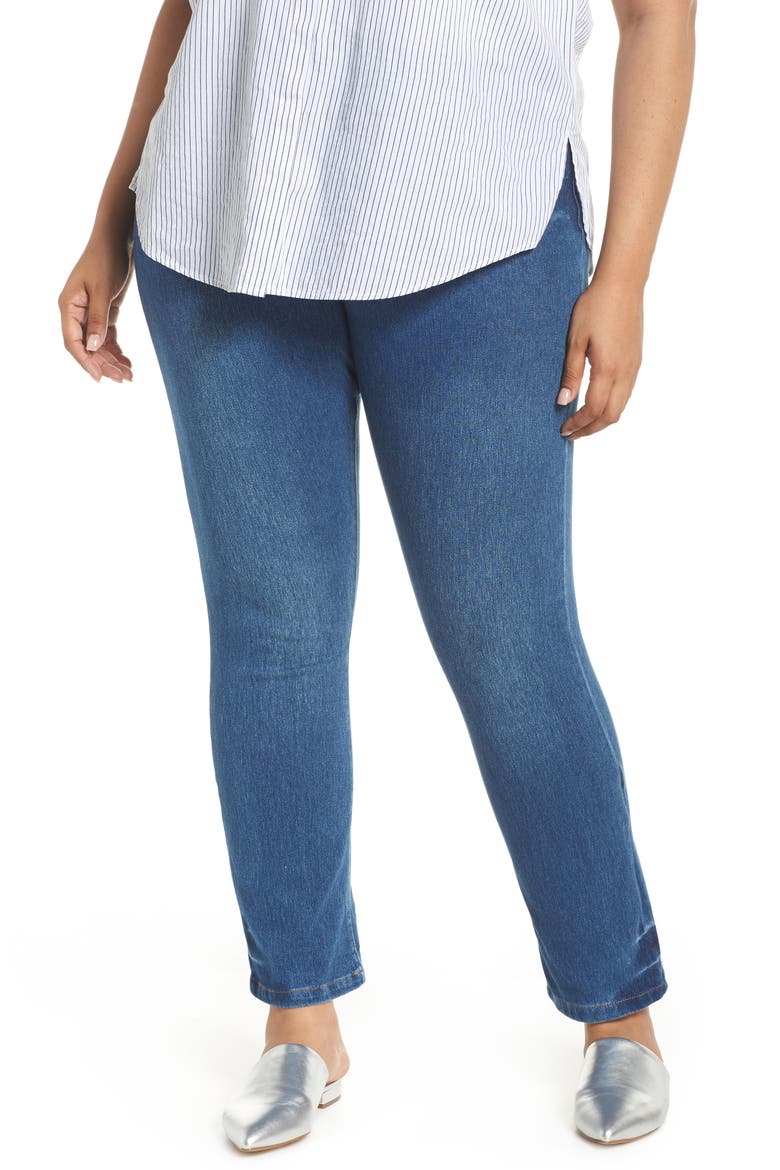 'Lyssentials High Rise Boyfriend Denim Leggings, Main, color, MID WASH