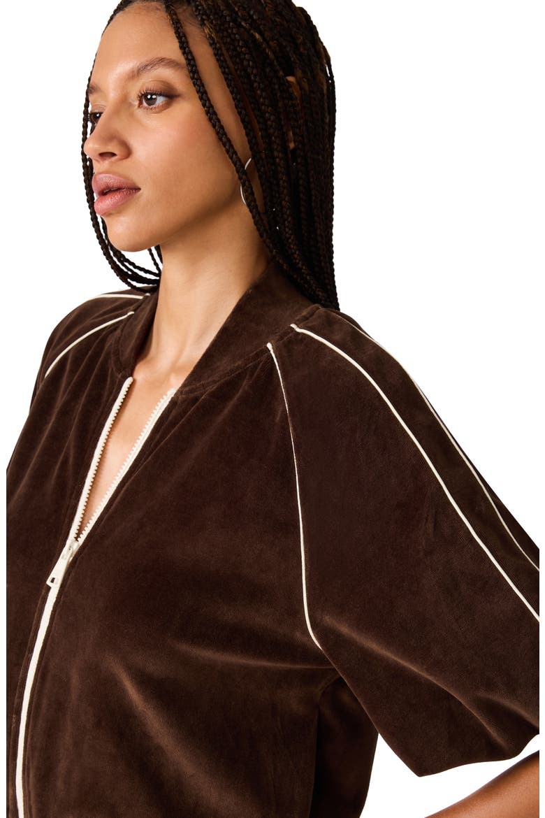 Velour Puff Sleeve Track Jacket, Alternate, color, DARK ESPRESSO