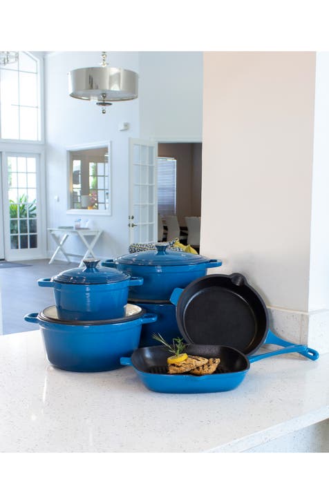 Neo Enamel Cast Iron Cookware 10-Piece Set - Blue