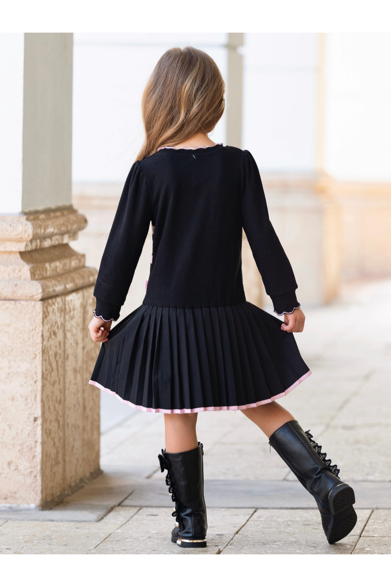 Bow Belle Pleated Knit Dress, Alternate, color, Black