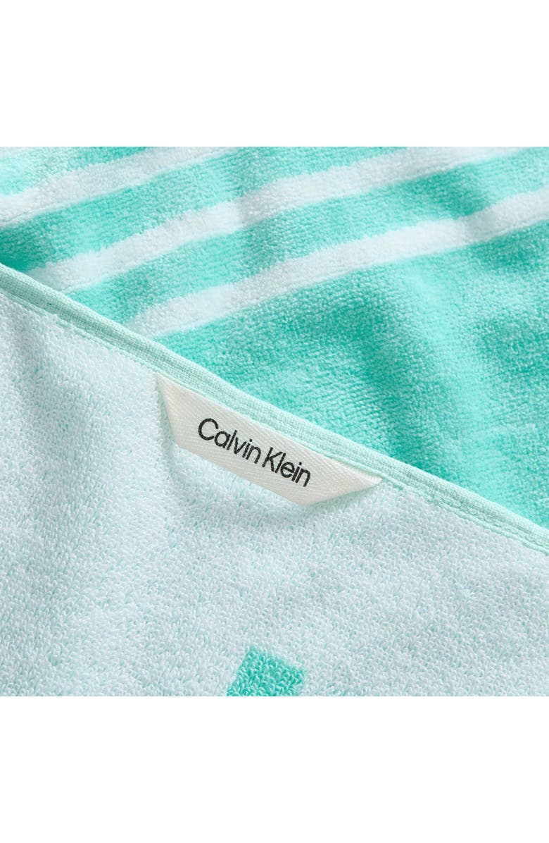 Calvin Klein Pinstripe Logo Beach Towel, Alternate, color, Water Ballet/White