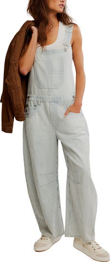 Good Luck Stripe Barrel Leg Overalls