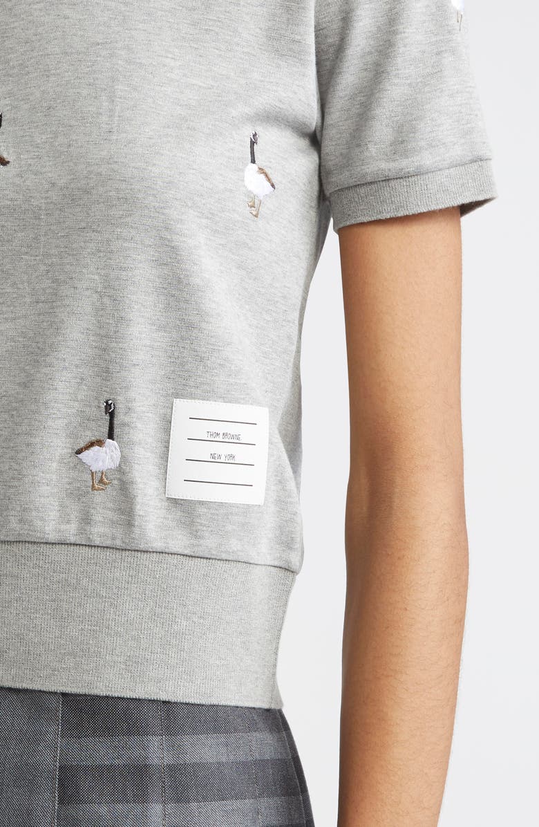 Thom Browne Embroidered Geese Short Sleeve Sweatshirt, Alternate, color, Light Grey