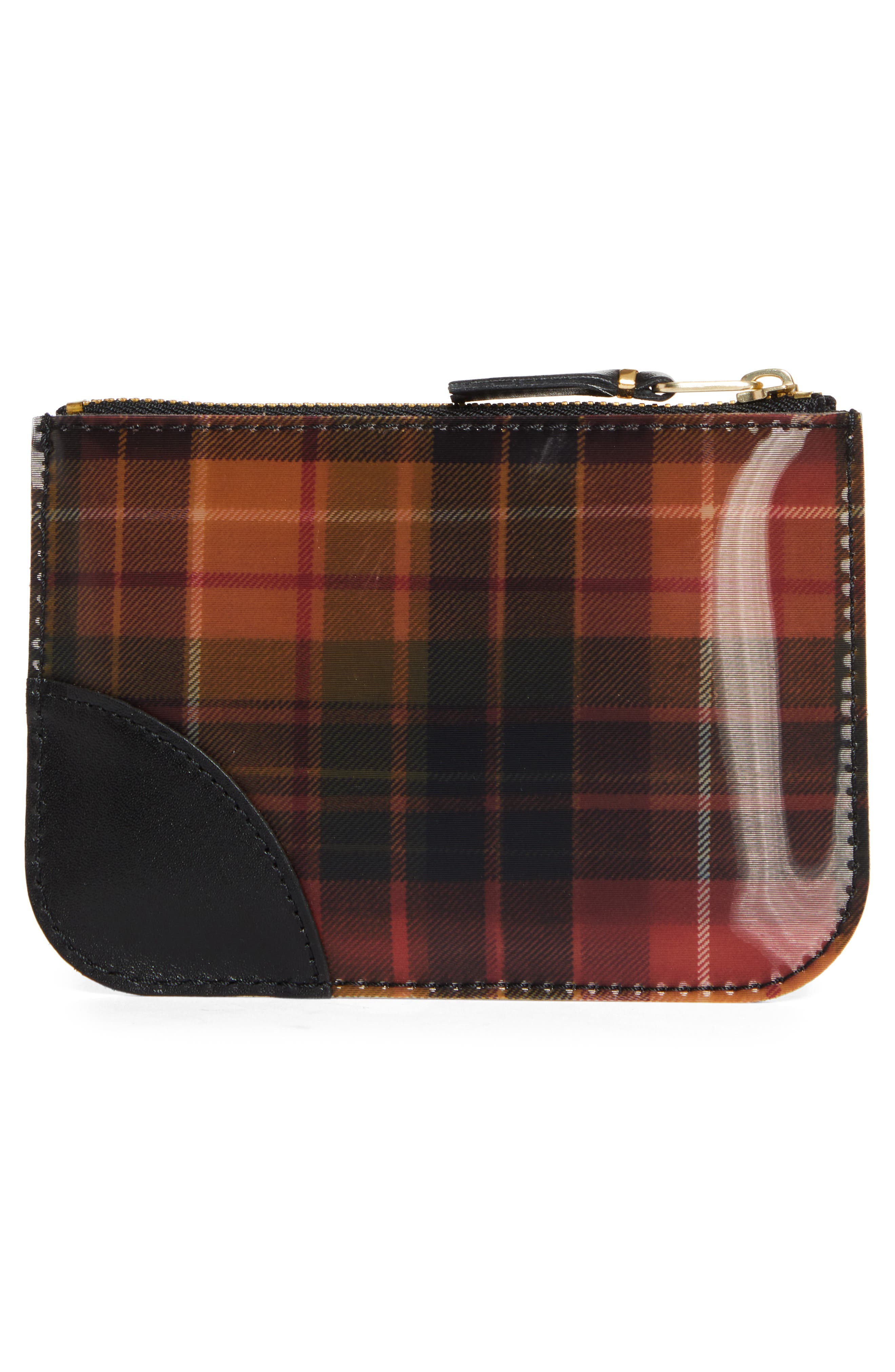 Comme des Garçons Wallets Small Tartan Leather Zip Pouch, Alternate, color, 