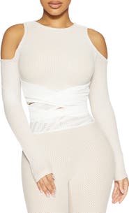 Naked Wardrobe Cold Shoulder Mesh Top