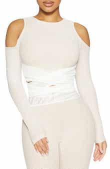 Naked Wardrobe Cold Shoulder Mesh Top