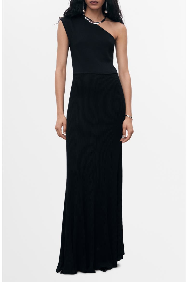 One-Shoulder Rib Maxi Dress, Main, color, BLACK