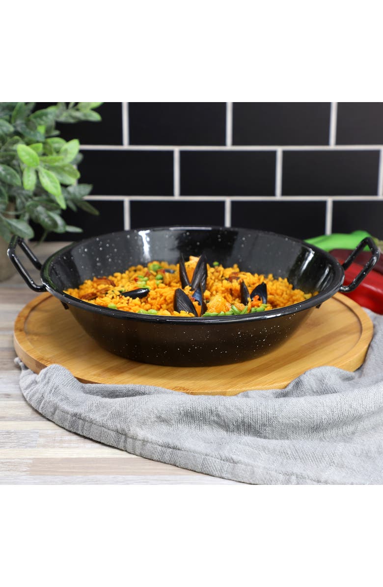 OSTER Castillo 9.5in Enameled Steel Paella Pan, Alternate, color, Speckle Black