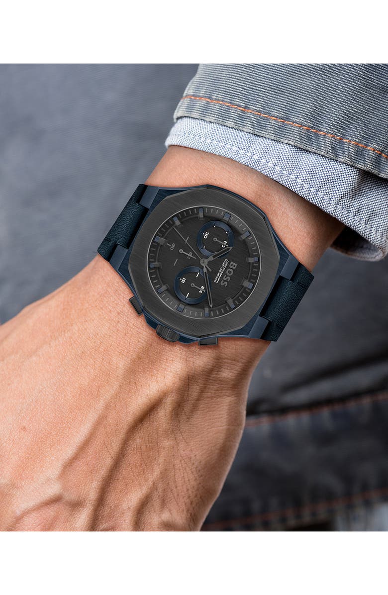 BOSS Taper Chronograph Leather Strap Watch, Alternate, color, 