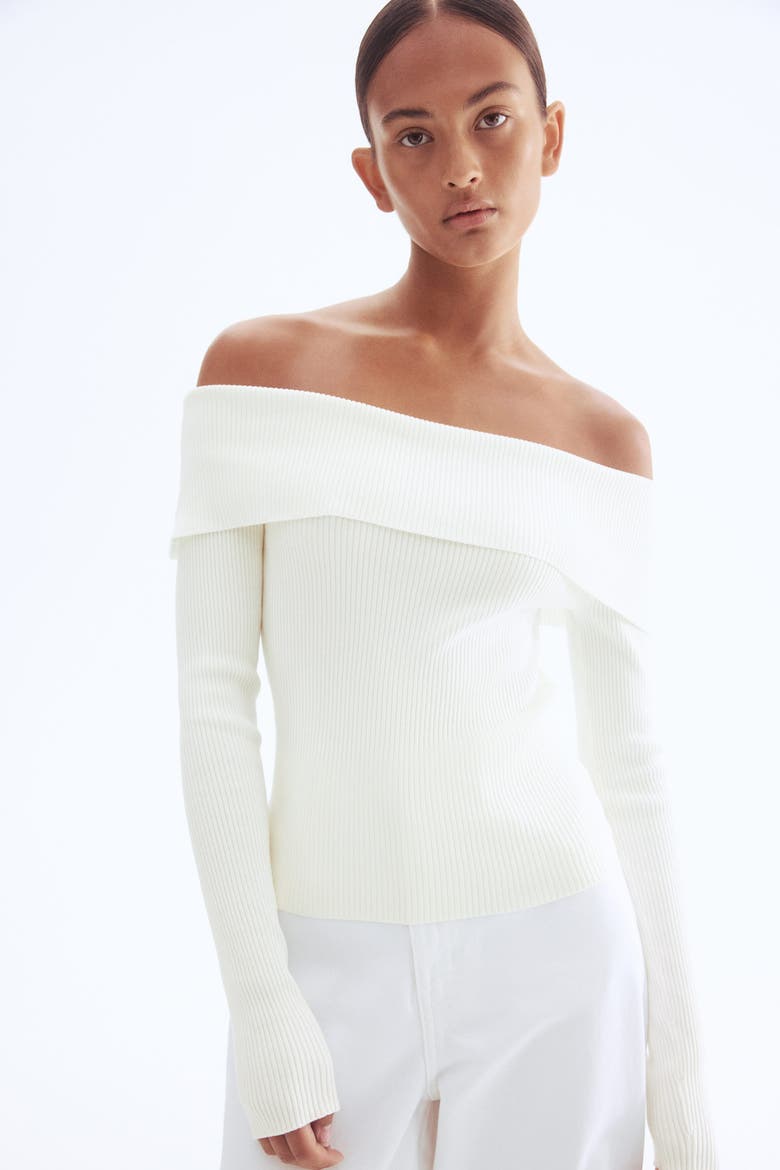 Rib-knit Off-the-shoulder Top, Alternate, color, White