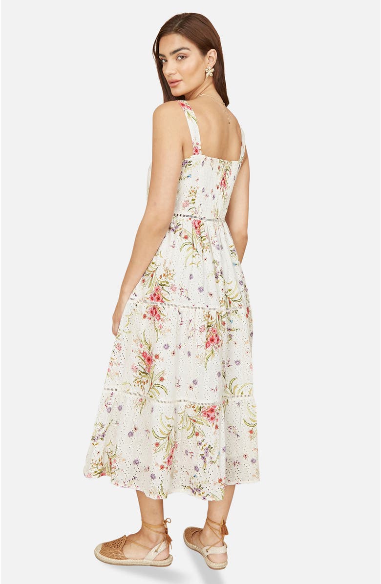 Yumi Floral Broderie Anglaise Midi Sun Dress, Alternate, color, Ivory