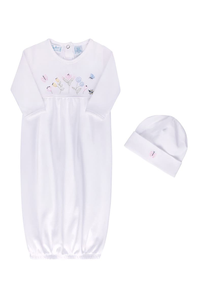 Garden Embroidered Cotton Gown & Hat Set, Main, color, WHITE