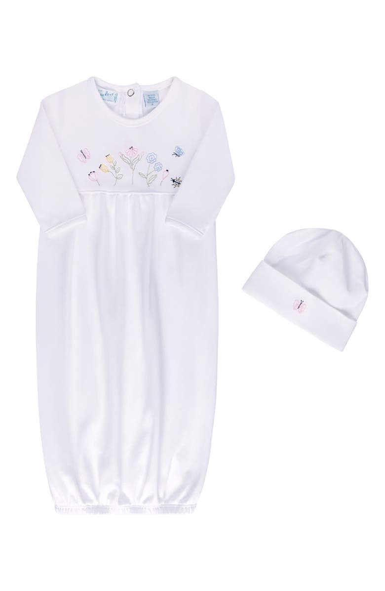 Feltman Brothers Garden Embroidered Cotton Gown & Hat Set, Main, color, White